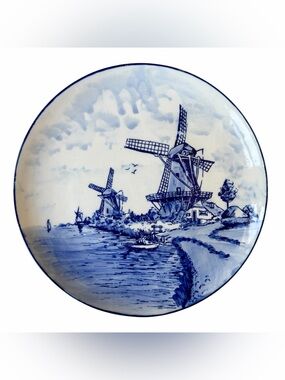 Vintage Elesva Holland Delft Blue Hand Painted Windmill Wall Plate 10” 1960 RARE